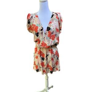 Parker Abstract Floral Silk Mini Dress Wrap Around Top